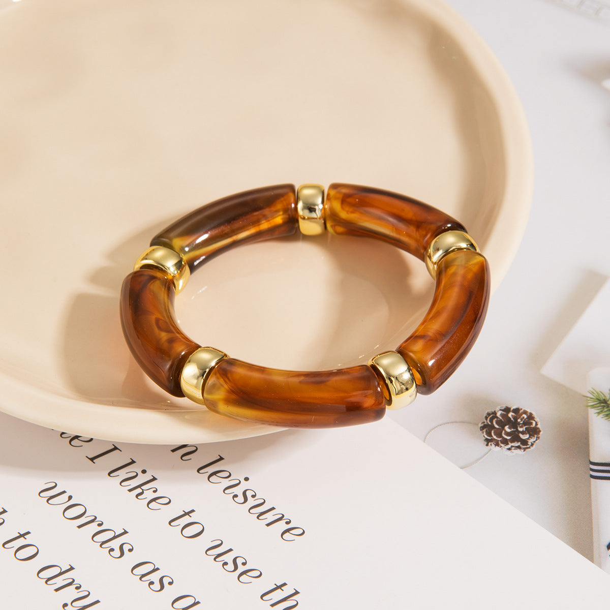 Wholesale Acrylic Elbow Bracelet Curved Bamboo Tube Multi-Color
